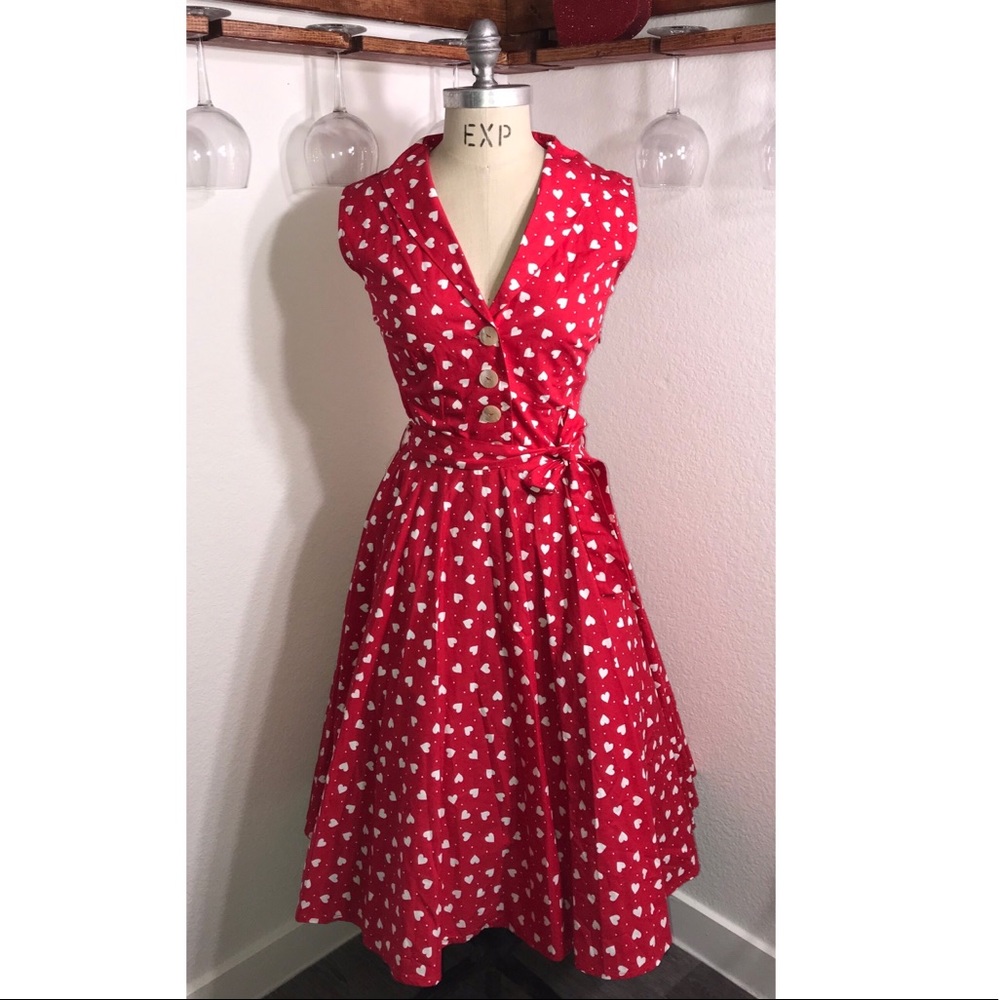 Heart pattern retro pinup dress